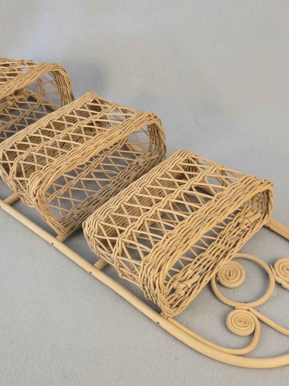 Vintage Interpur Woven Rattan 3 Tier Wall Hanging Mail Sorter Basket